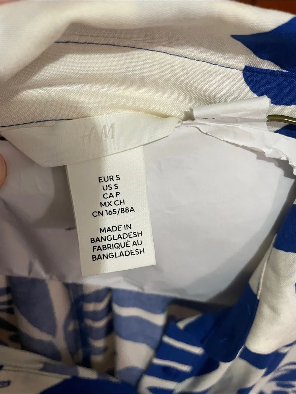 H&M Blue and White Viscose Floral Button-Up Shirt